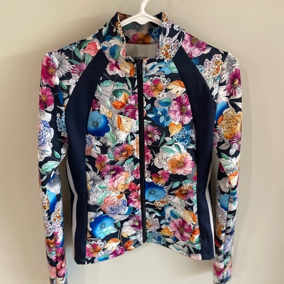 Johnny Was Fall Dance Fitted Athletic Jacket - Blue Floral - Size Small - Picture 5 of 13